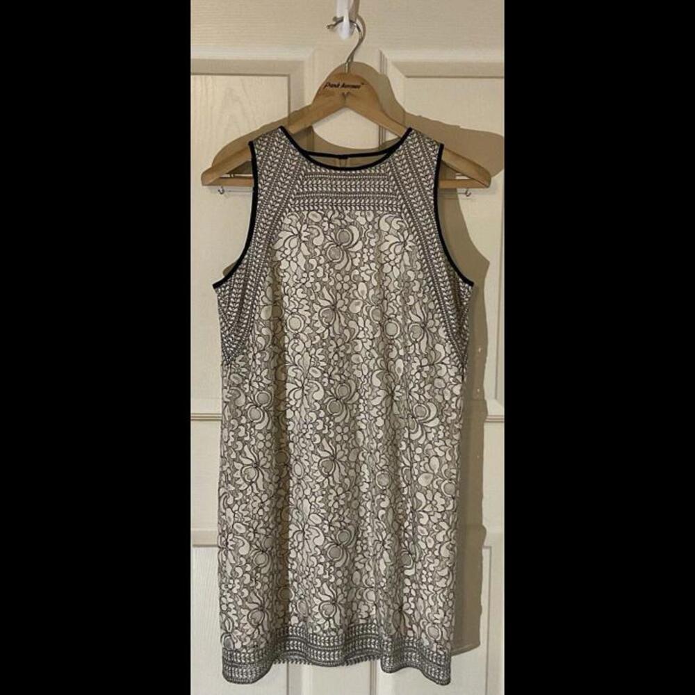 Ann Taylor LOFT Cream & Black Lace Overlay Classic Shift Sheath Dress Size 8